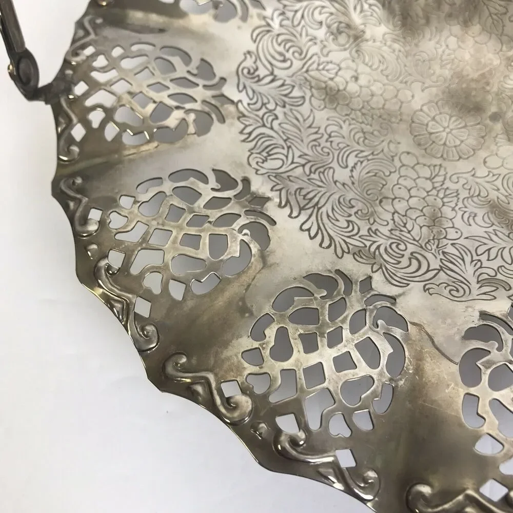 Vintage Terpur Silverplate Basket Filigree Border Serving Plate Traditional